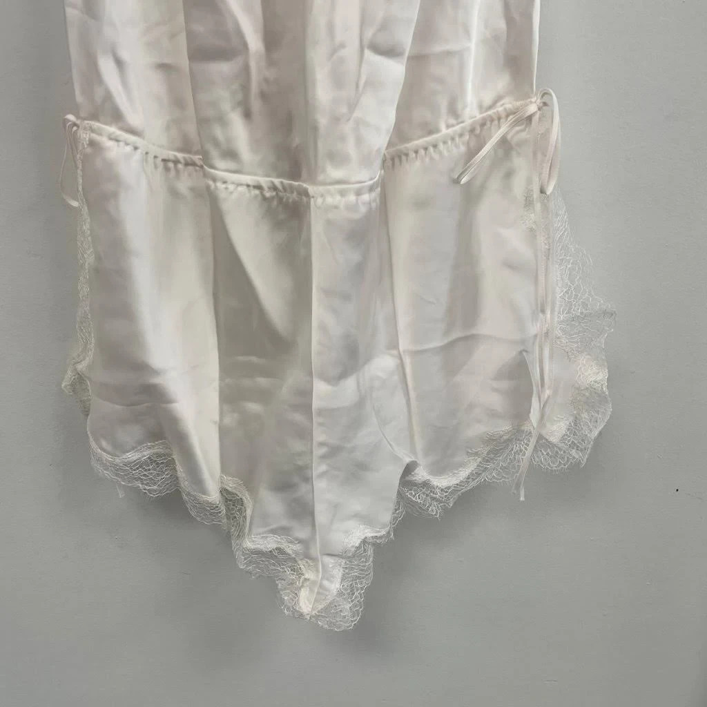 Victorias Secret white romper M Silky Satin Lace Lace-up racer Back Cheeky bride