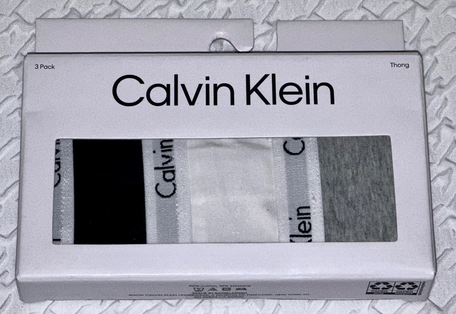 CALVIN KLEIN Carousel Cotton Grey White Black 3 Pack Thong Panty Women Sz S L XL