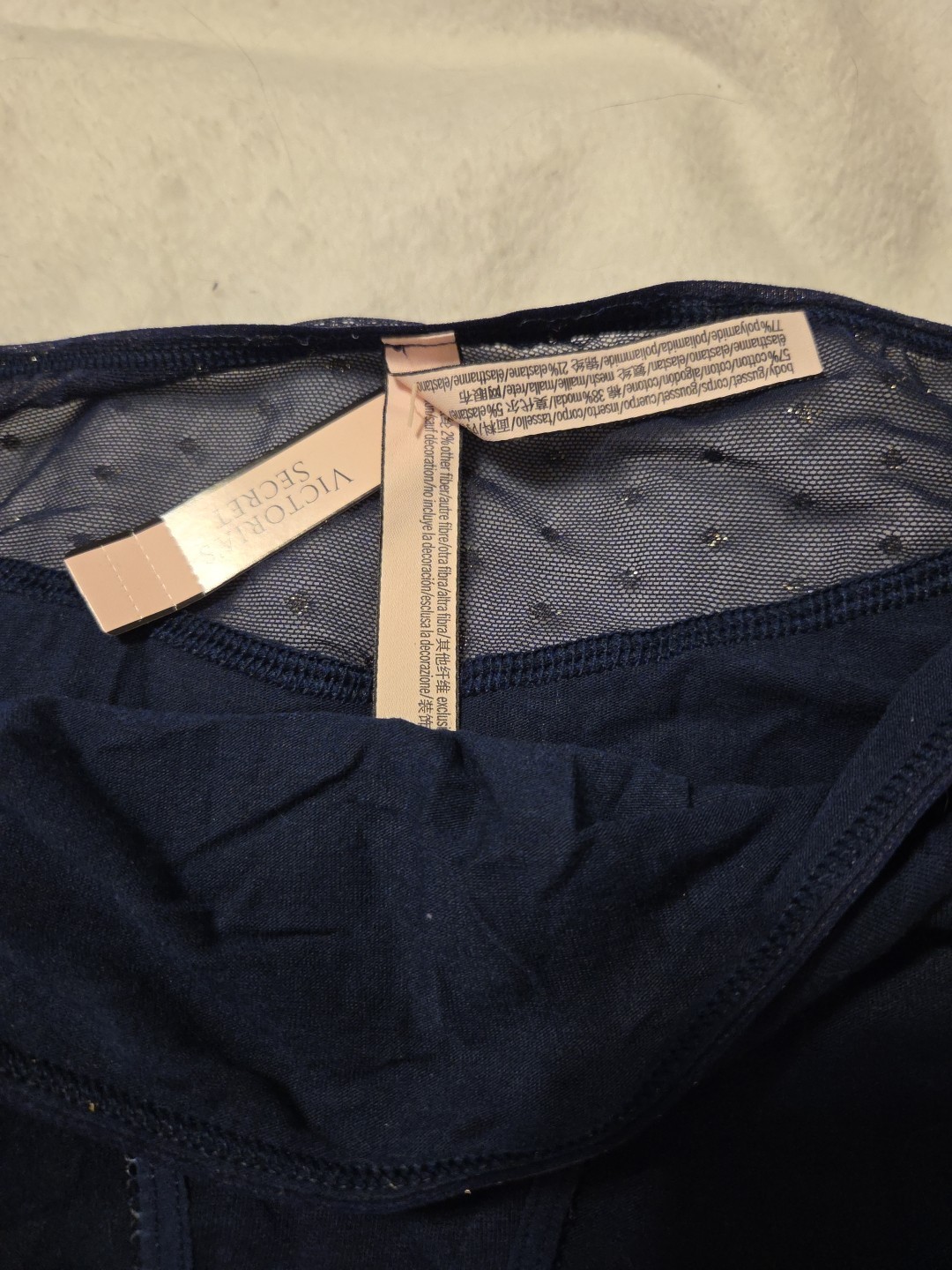NWT Navy Glittery Victoria’s Secret Hiphugger Hipster Brief Panty Size Large 7