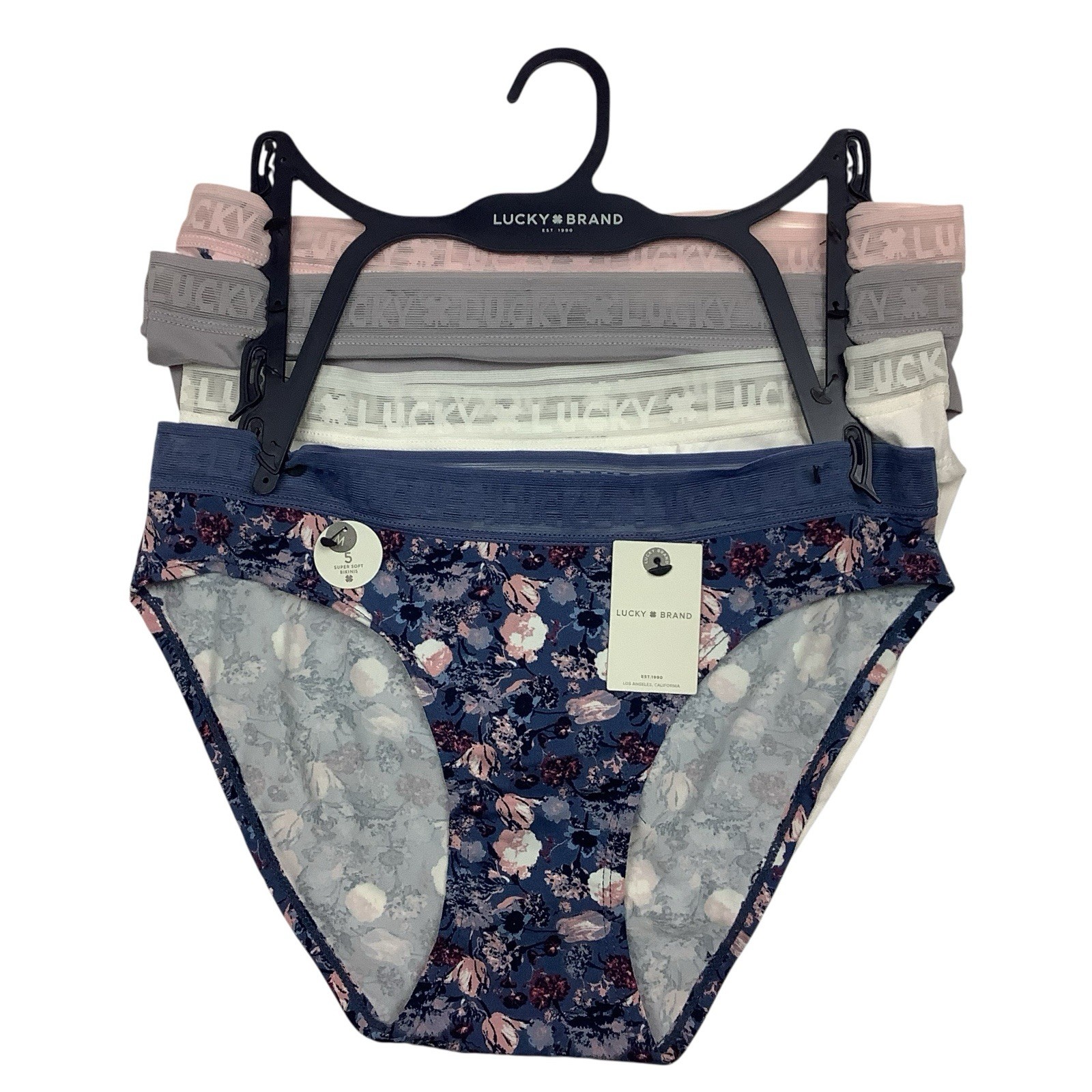 Lucky Brand Super Soft Bikini Underwear 4 Pack Women M Panties Blue Pink NEW