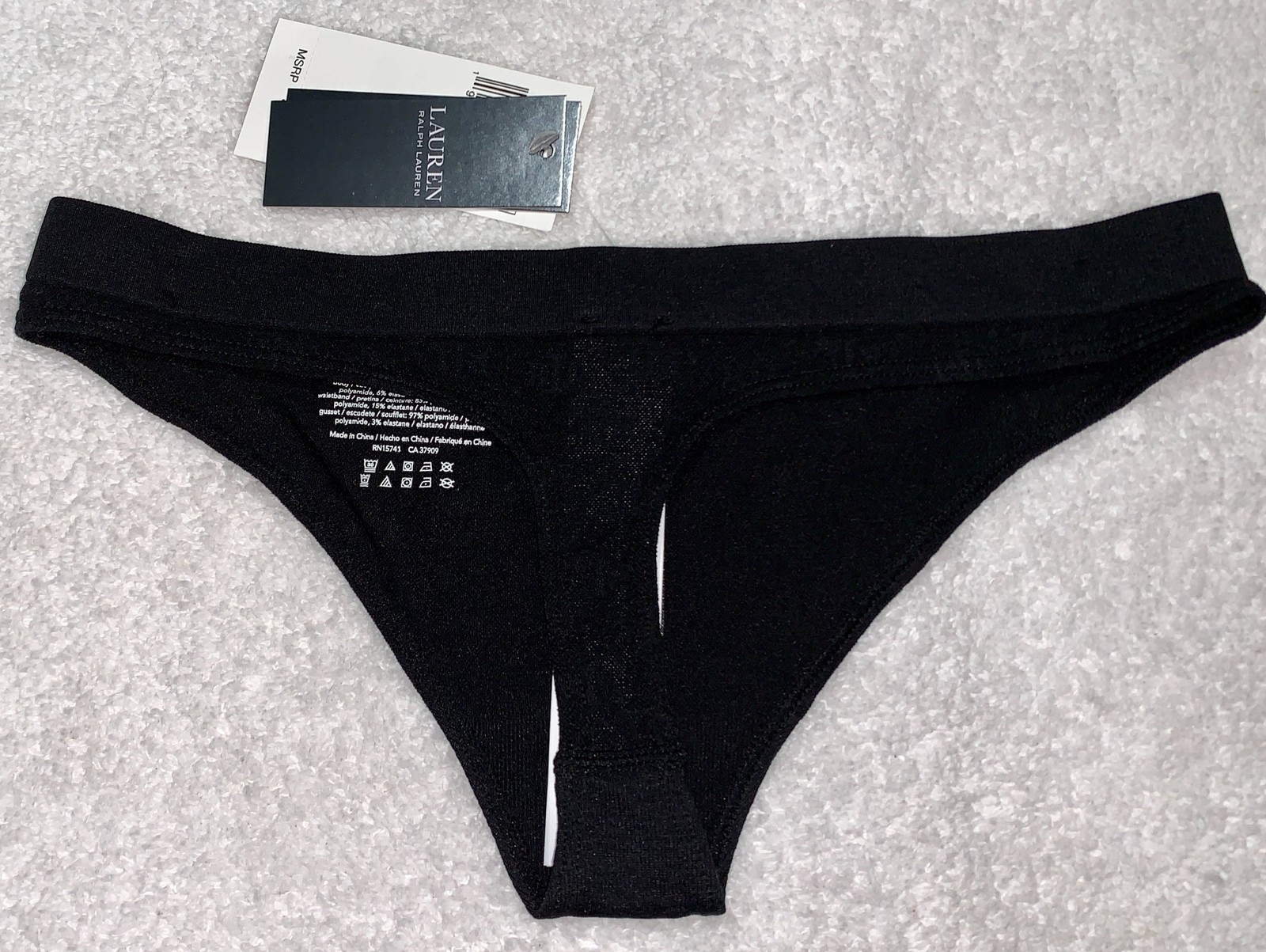 POLO RALPH LAUREN Monogram Mesh Black Thong Panty Womens XS 4 S 5 M 6 L 7 XL 8