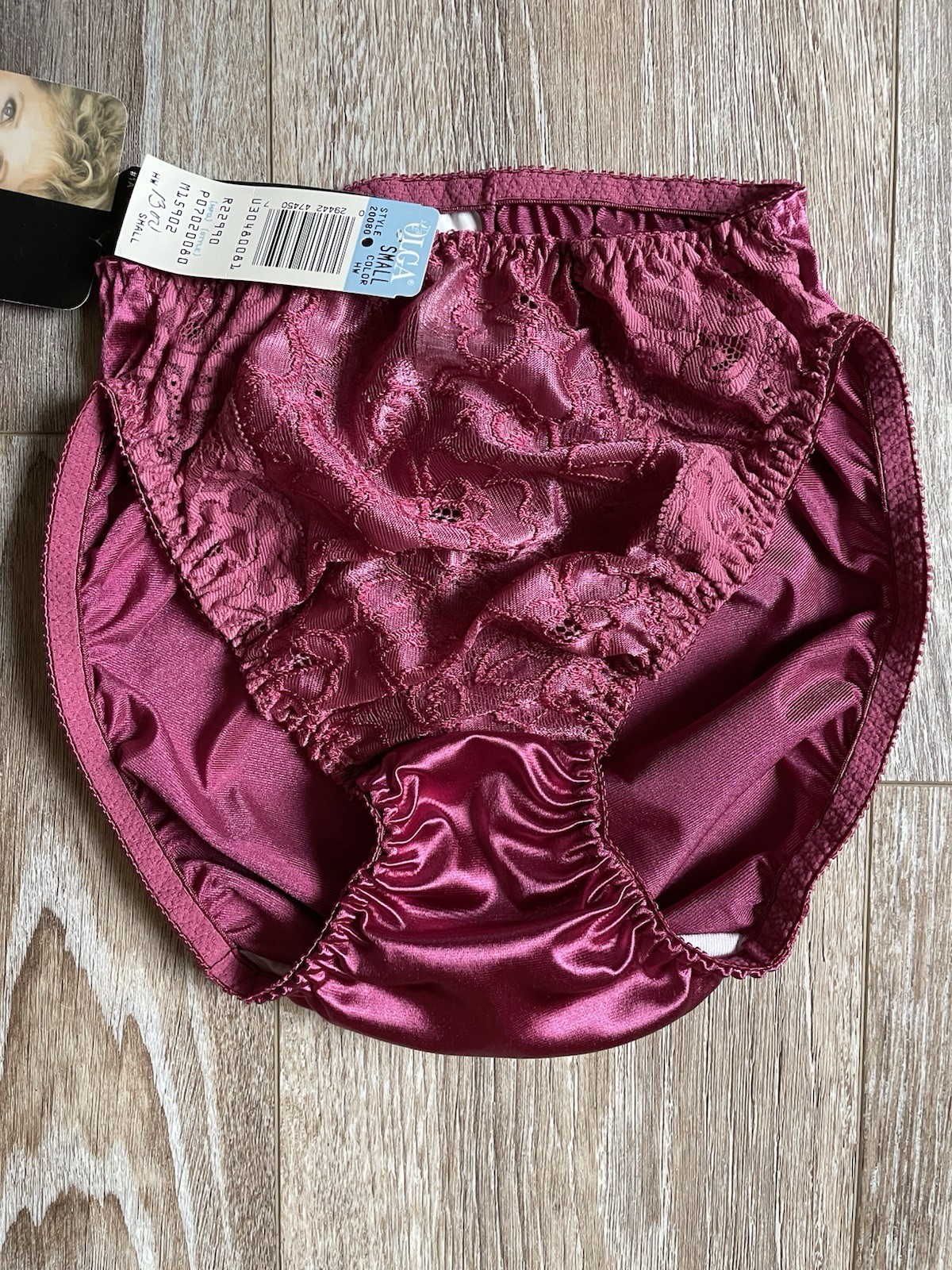 Olga Panties Burgandy LIQUID Satin DAINTY Lace LINGERIE Size S