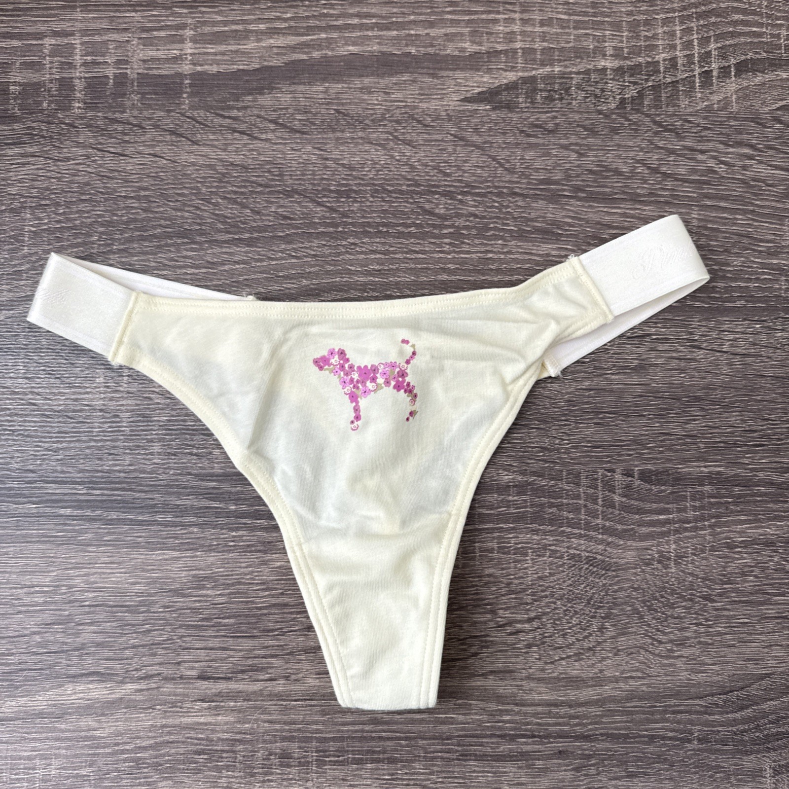Pink By Victoria’s Secret, Small Yellow Dog, Cotton Logo Thong Panties