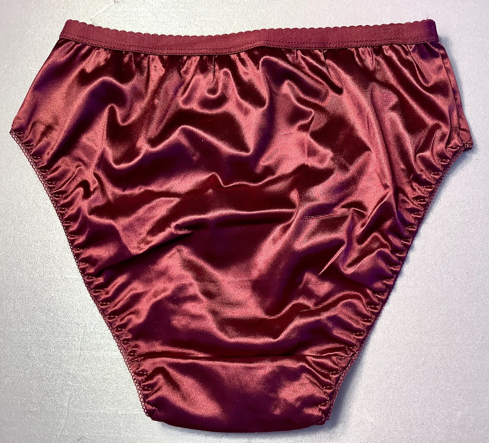 Women Panties Bikinis ANN DIANE Size L. Burgundy Shiny Satin Soft W/decorat