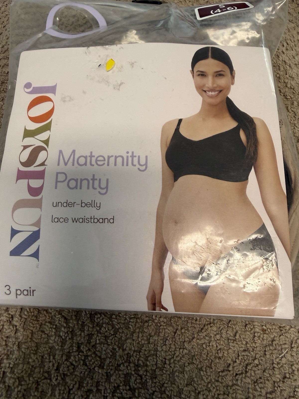 Joyspun Maternity Panty Under Belly 3pk Pink Black Beige Lace Waistband Size 4-6