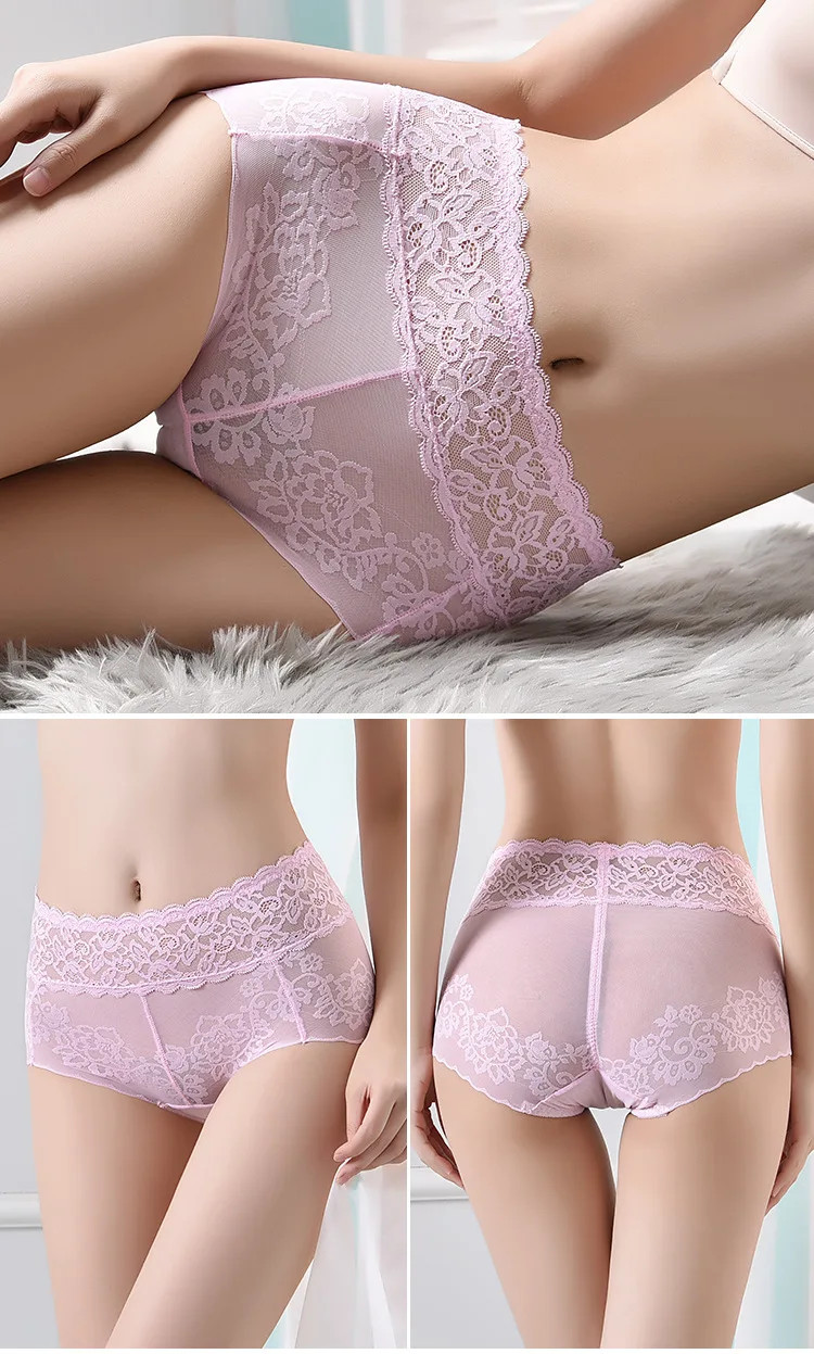 Lace Briefs Mid Rise Sheer Elastic Breathable Underwear Panties Women Soft