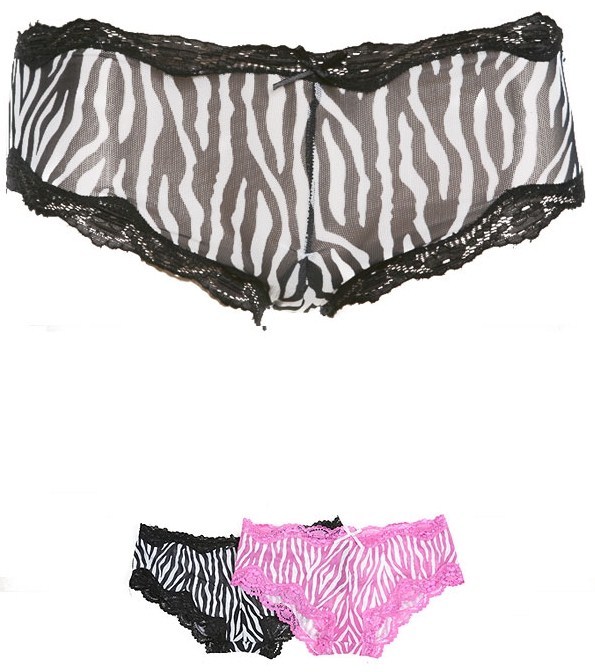 Zebra Lace Hipster Boyshort Panty Pink or Black