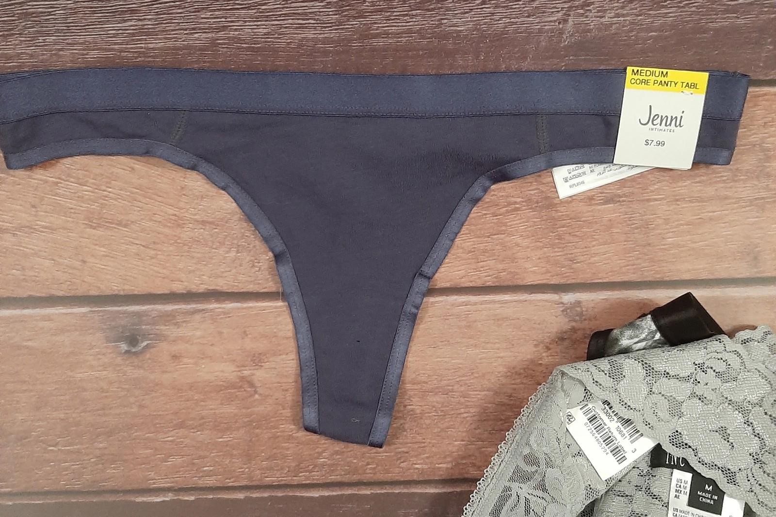 NEW Bundle of 3 Pairs Womens Thong Panties I.N.C. & Jenni Sz Med Blue Gray Black