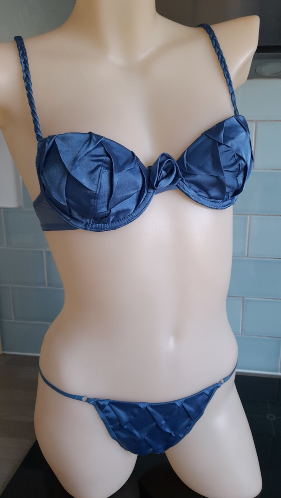 Ravage Blue Diamond Pleated Collection R44632-049-1,2 3 or 4, String Sided Thong