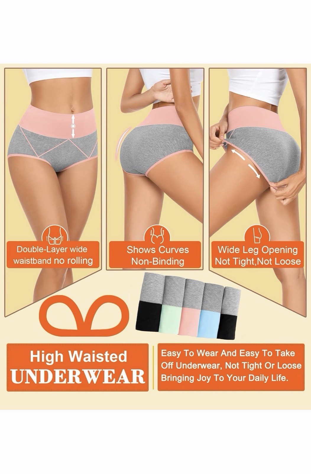 Set of 5 MSRP MISSWHO Women’s M High Waisted Cotton Underwear Full Cover XL