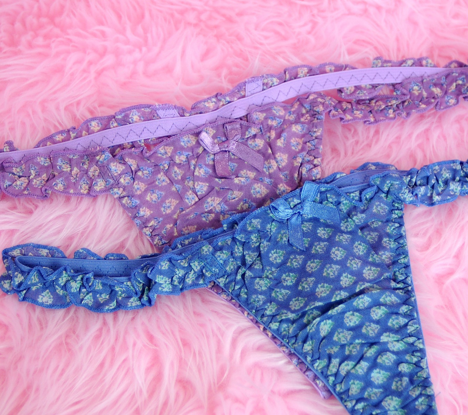 Sweet Sexy Floral Ruffled Sissy Cotton Blue or Purple Thong panties sz XS M L XL