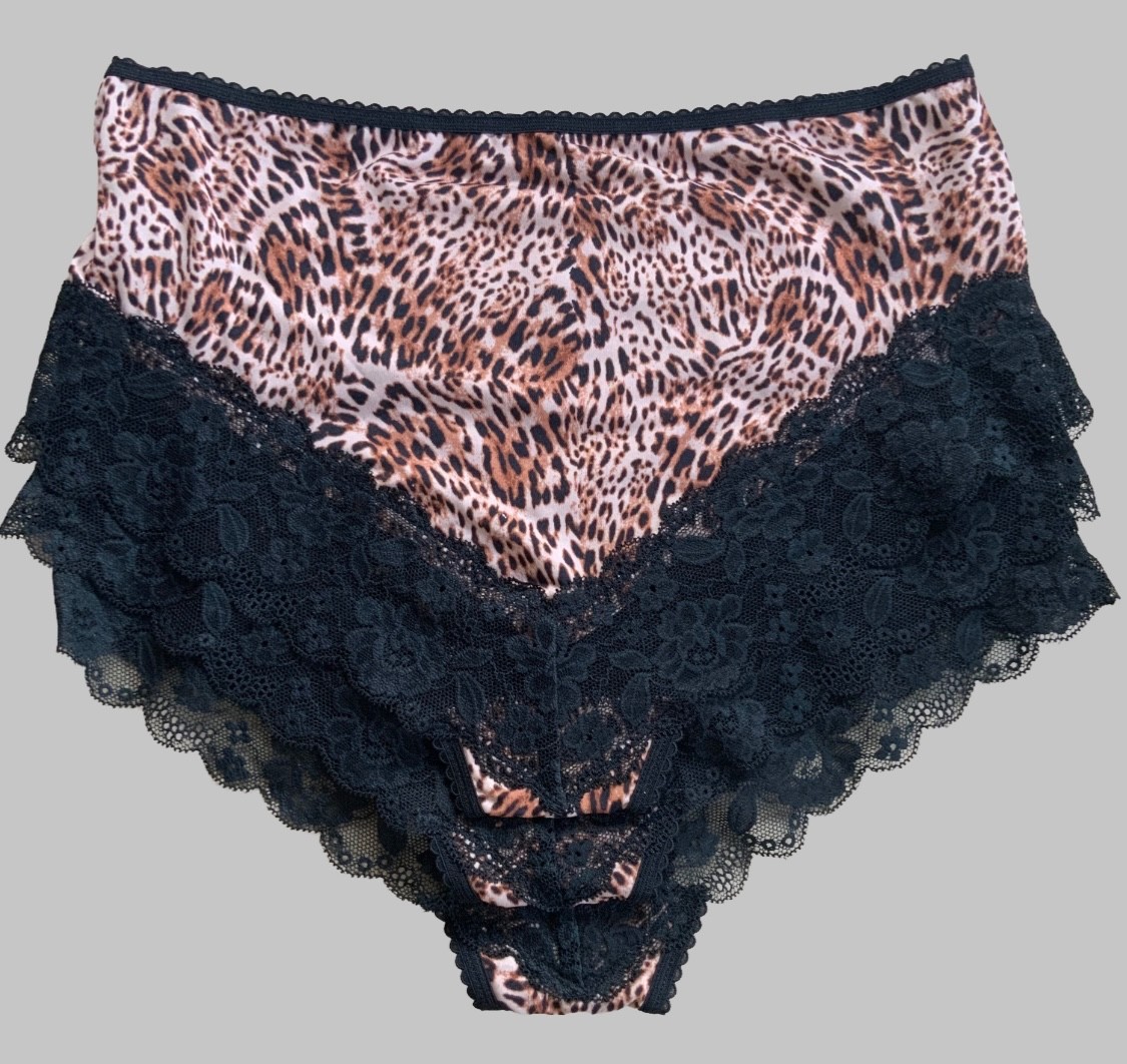 M&S 3 Pack Black Animal Print Lace Trim Brazilian Midi Brief UK 8