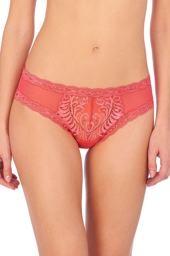 Natori Women’s Low-Rise Sheer Hipster Panty 753023 Damask Pink Size XL, L