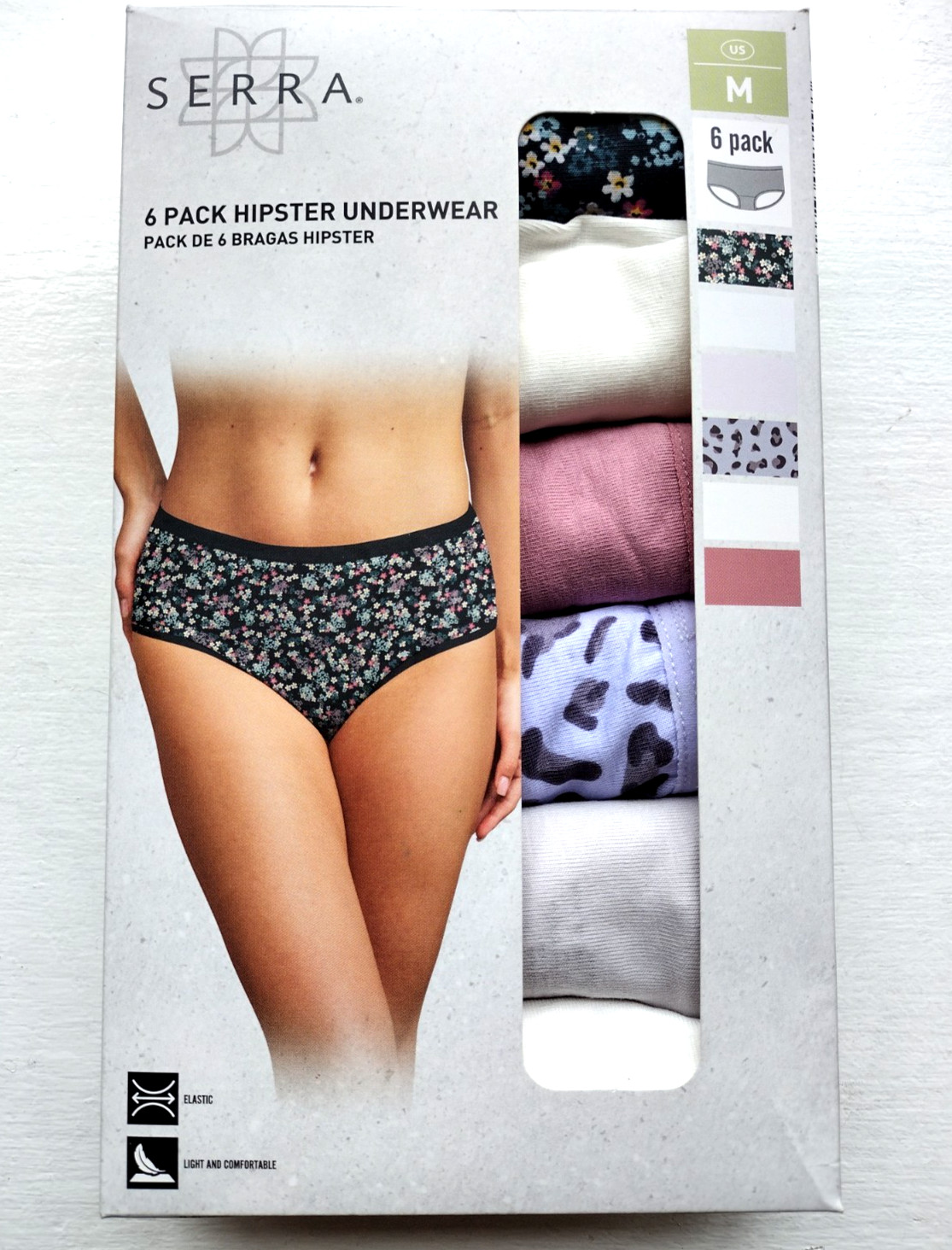 Serra Women Midrise Briefs Hipster Underwear M= 8-10 Assorted New 6 Pack Modest