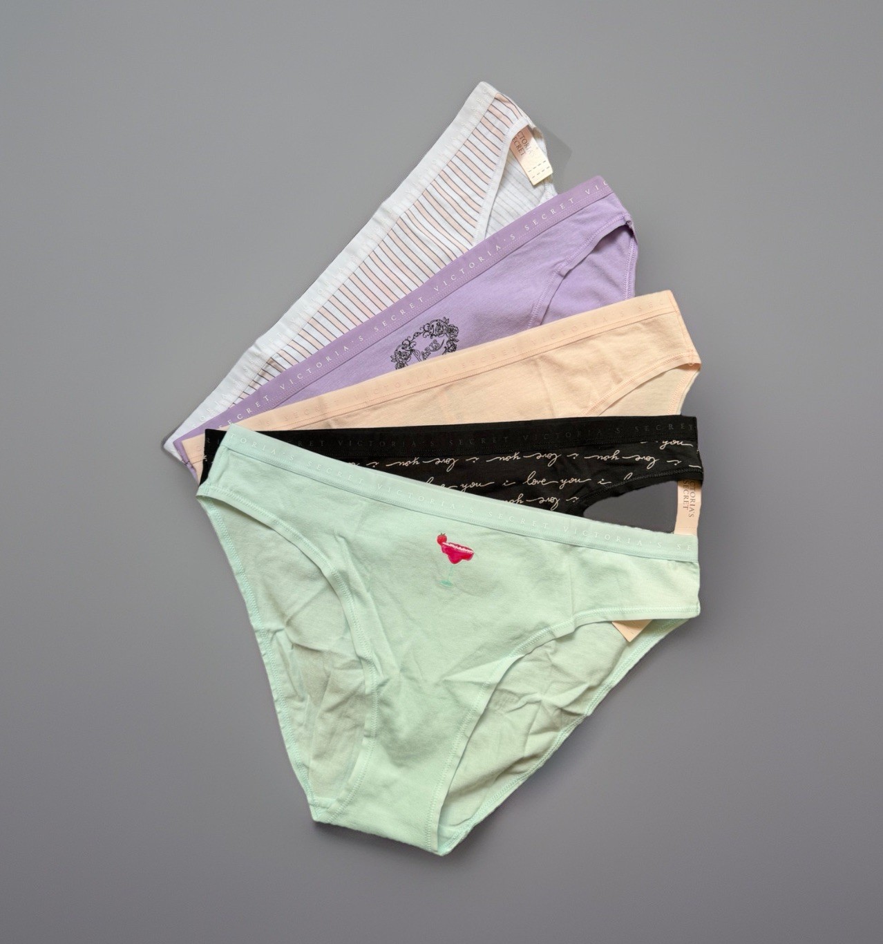 5-Pack Victoria’s Secret sz M Stretch Logo Cotton Bikini Panty Set Bundle Lot