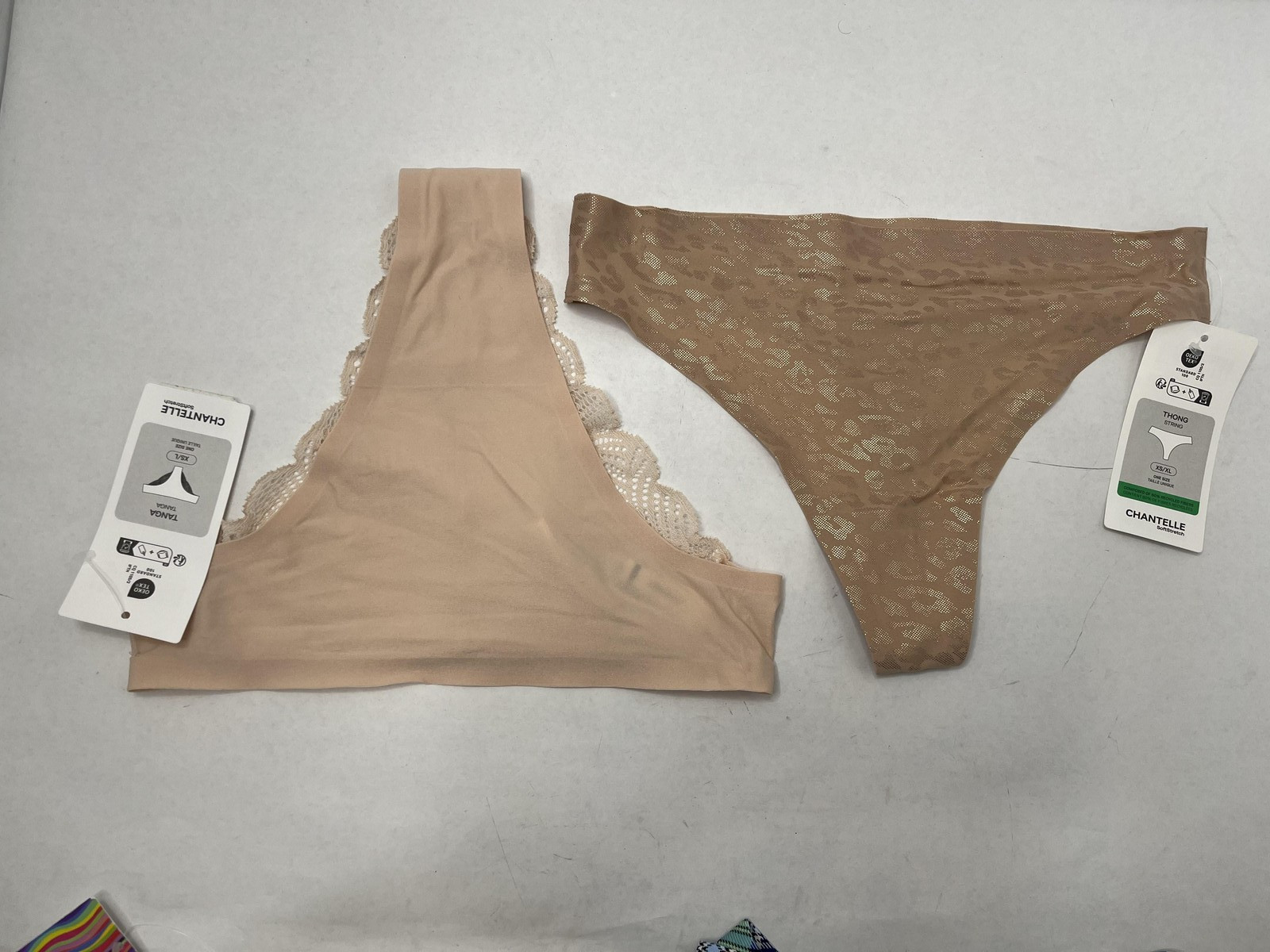 Chantelle LOT/2 Panties Womens One Size Beige SoftStretch Tanga Thong Lace