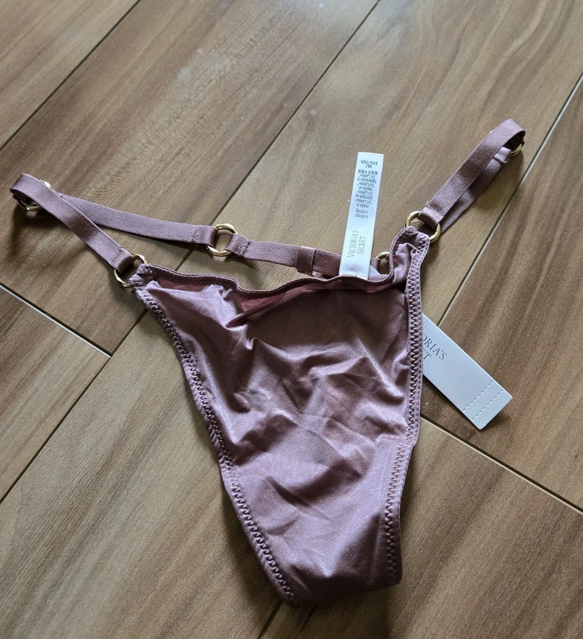 NWT Victorias Secret M V String Panty Underwear Gold Hardware Vintage Rose