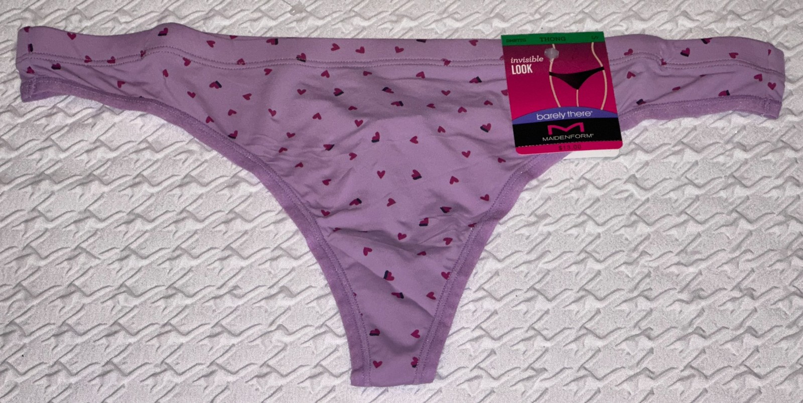 MAIDENFORM Barely There Invisible Look Lilac Fuchsia Black Thong Panty Women M L