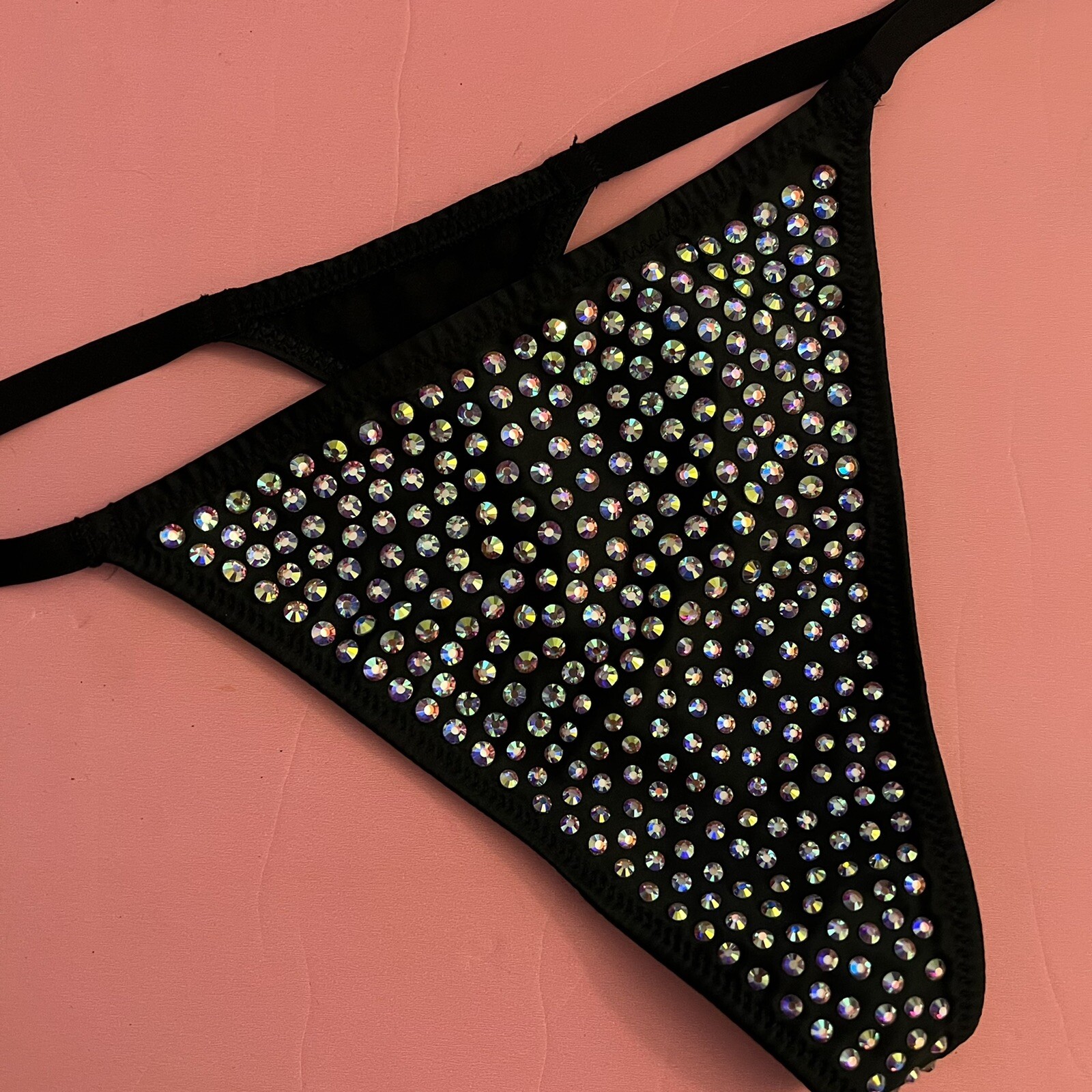 Victoria’s Secret S THONG Black rhinestone Crystallized Embellished FASHION SHOW