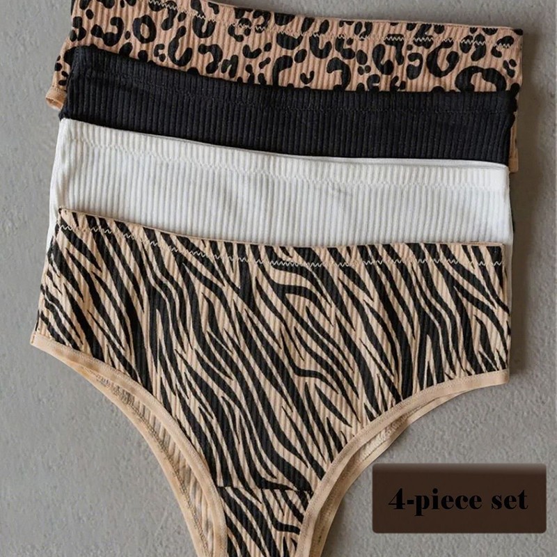 4 Pack Lot Sexy Womens Cotton Panties Underwear High Leg Ladies Lingerie Hipster
