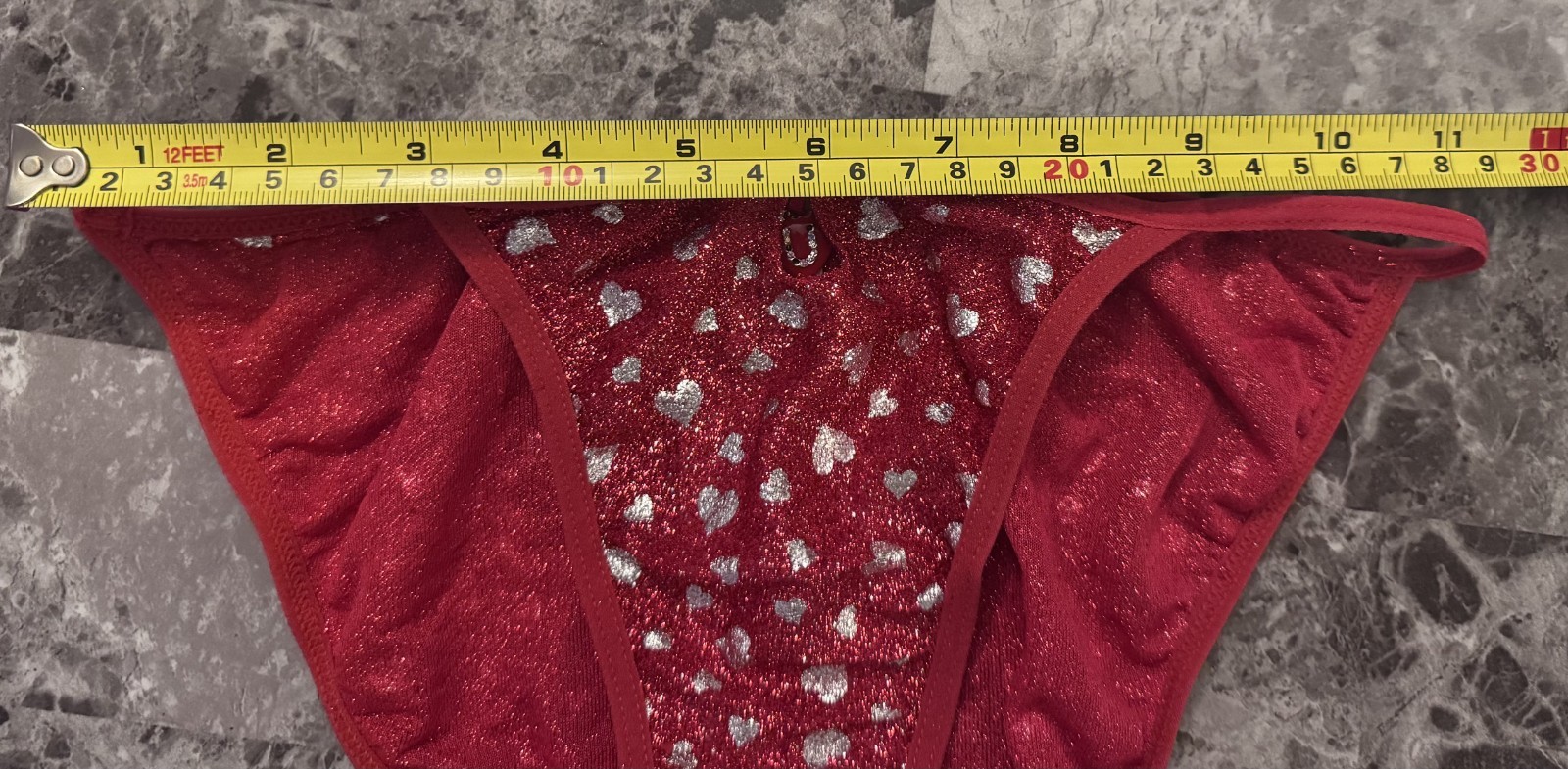 RENE ROFE RED SILVER HEART SHIMMER VINTAGE RARE STRING BIKINI PANTIES RUN SMALL