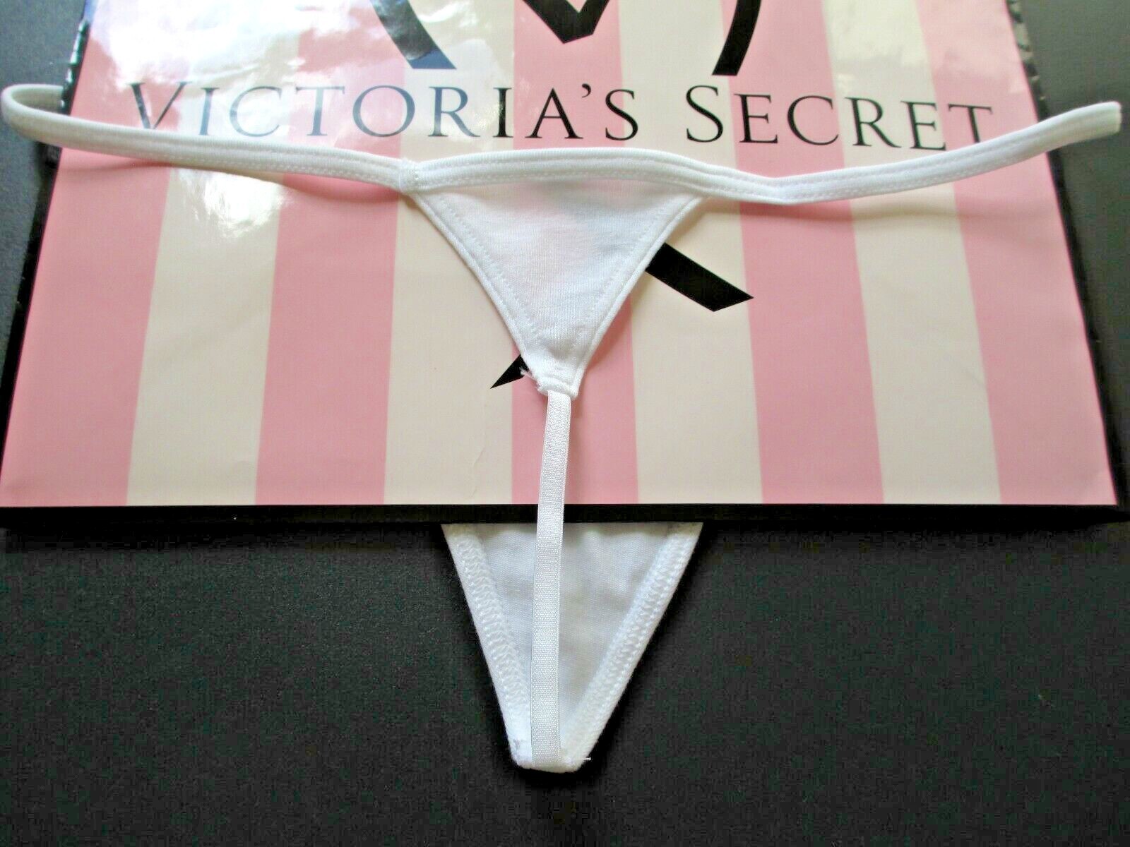 VICTORIA’S SECRET Cotton V-String Thong Panty VS White M MEDIUM G-String NWT