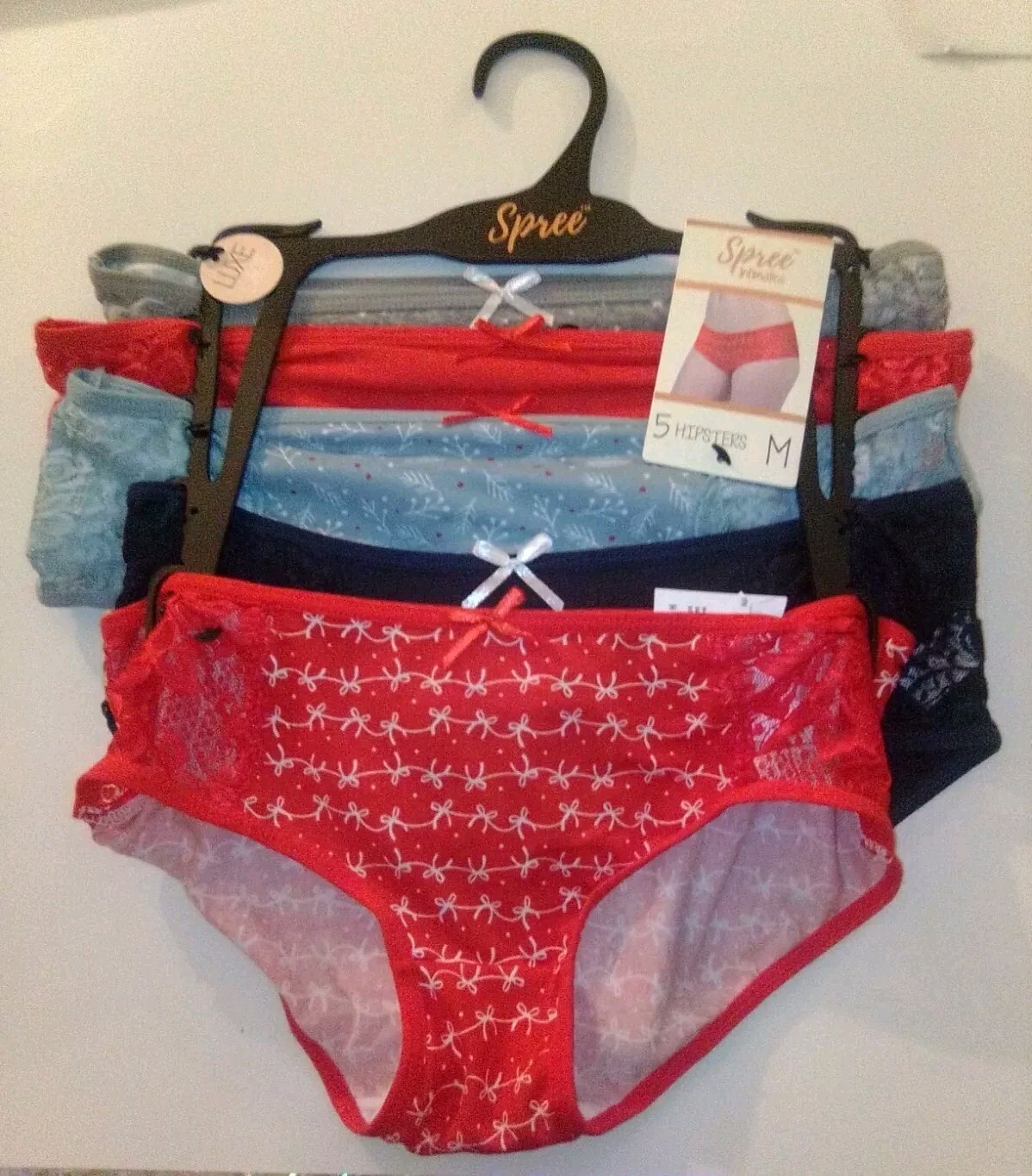 Spree Intimates Hipsters Lace Women Panties Brief Underwear 5pc Red Bows Multi M