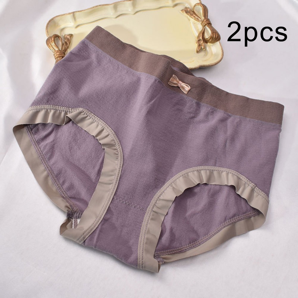Women Seamless Breathable Underwear Mid Waist Soft Fabric 2 Pieces Set
