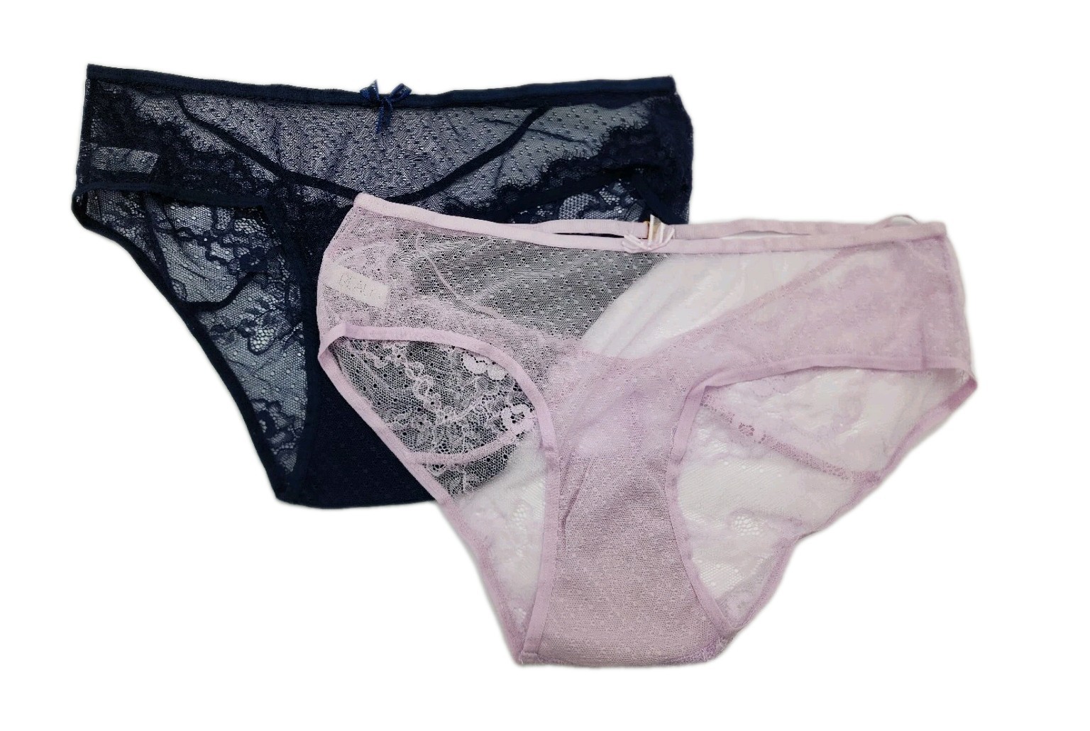 Set Of 2 BEAU Womens Medium Navy And Light Purple Sheer Lace Low Cut Underwear