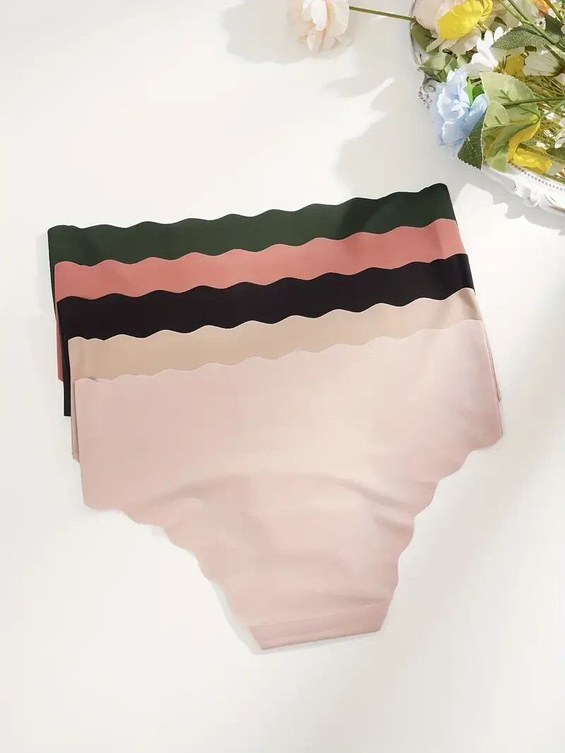 5pcs SET Women’s Seamless Scallop Trim Briefs – Comfy, Skin-friendly Panties