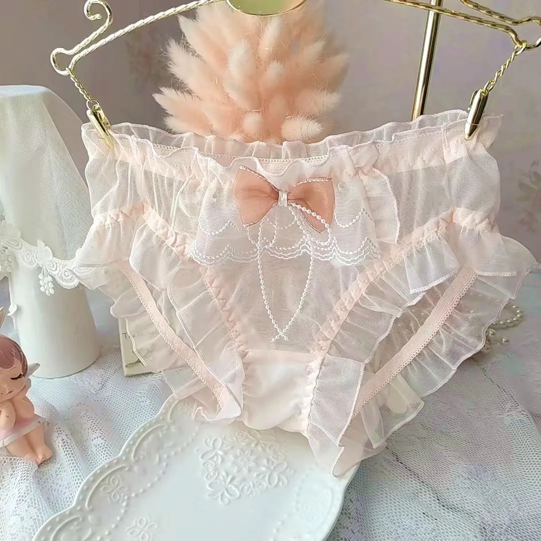 Women Ruffles Underwear Briefs Knickers Sheer Mesh Panties Lolita Girls Cute