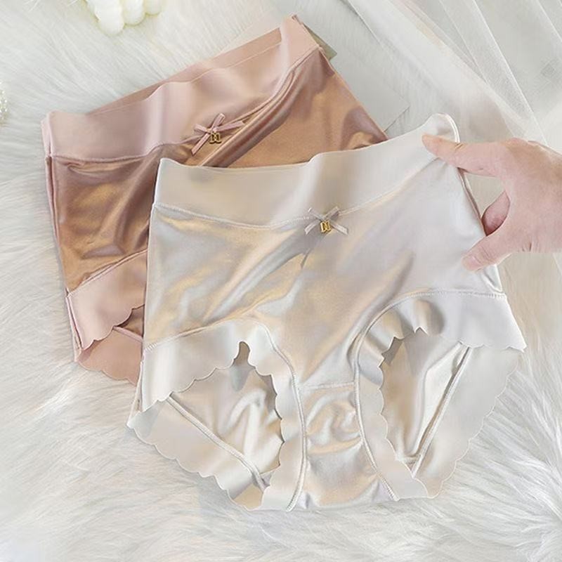 5 Pack Seamless Satin Ice Silk Bikini Antibacterial Gusset Tummy Control Panties