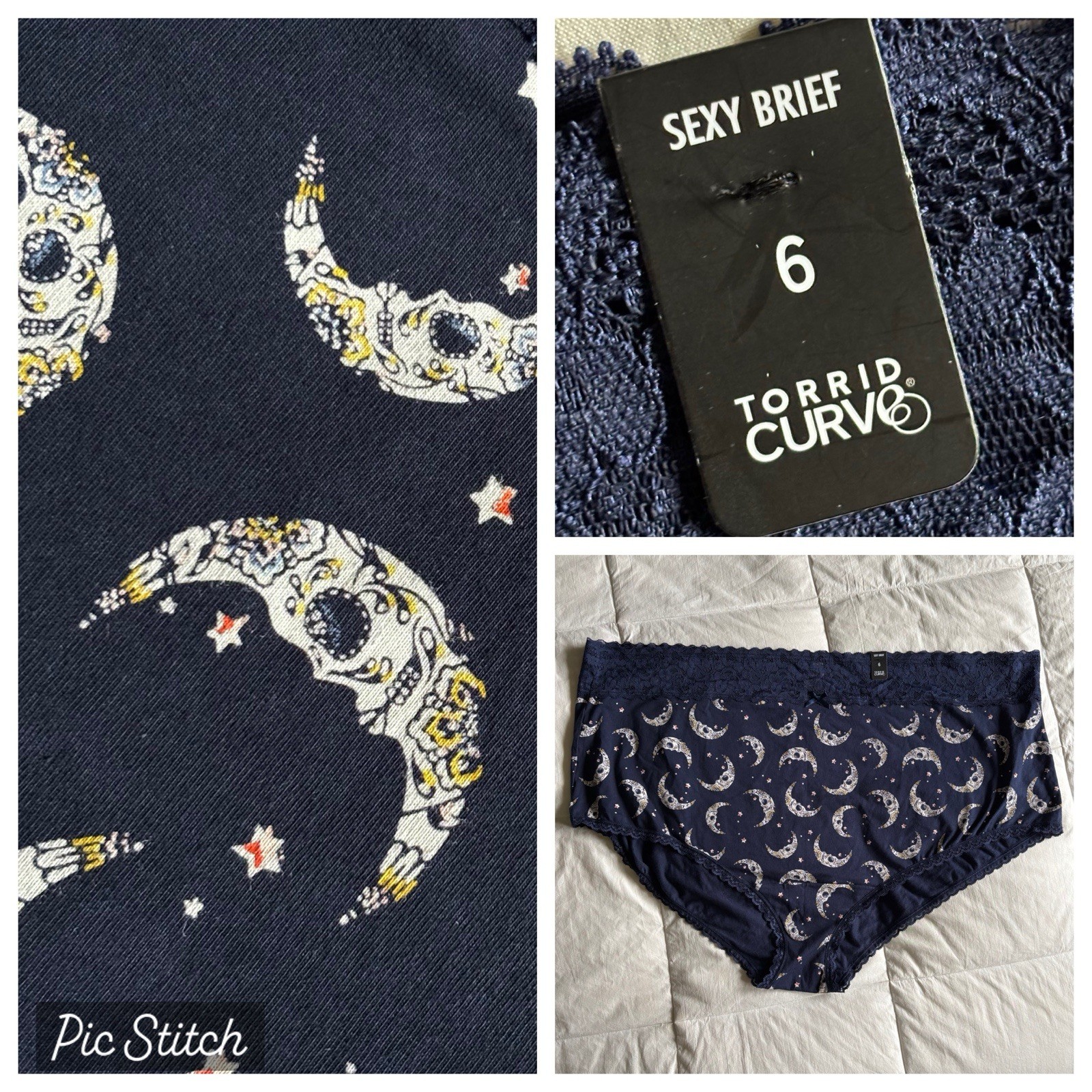 NWT Torrid Curve Cotton Mid-Rise Lace Brief Dark Celestial Moon Star Plus Size 6