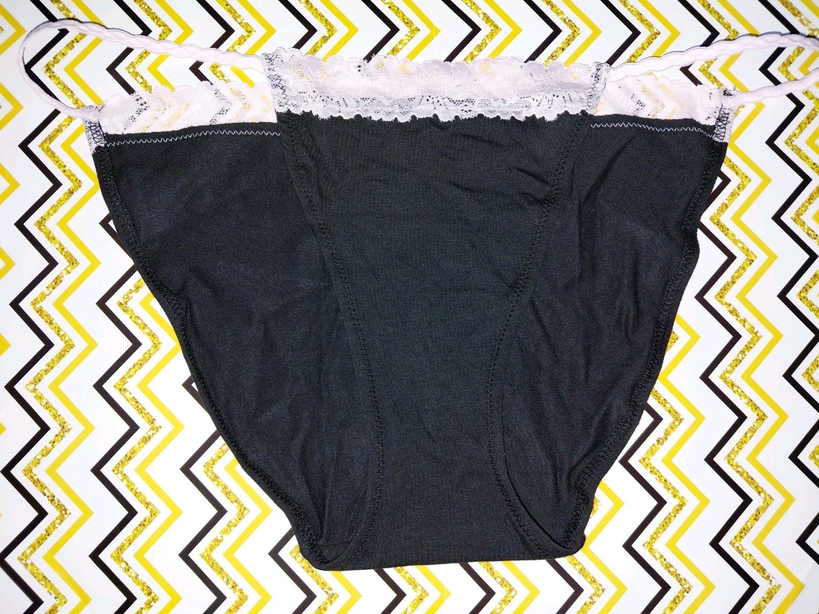 NeW Vs Pink 2tone cotton lace Trim string bikini Panty Size Large Black/pink