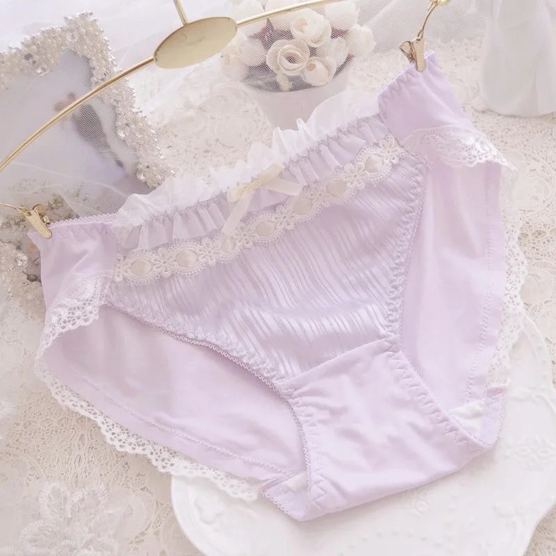 Low Rise Panties Lace Embroidery Sheer Ruffle Seamless Soft Underwear Briefs