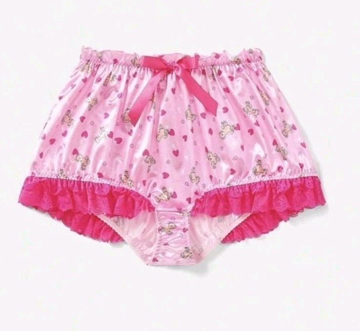 Sissy Pink Cartoon Satin Teddy Bear French Knickers Bloomer Shorts ABDL CD TV M