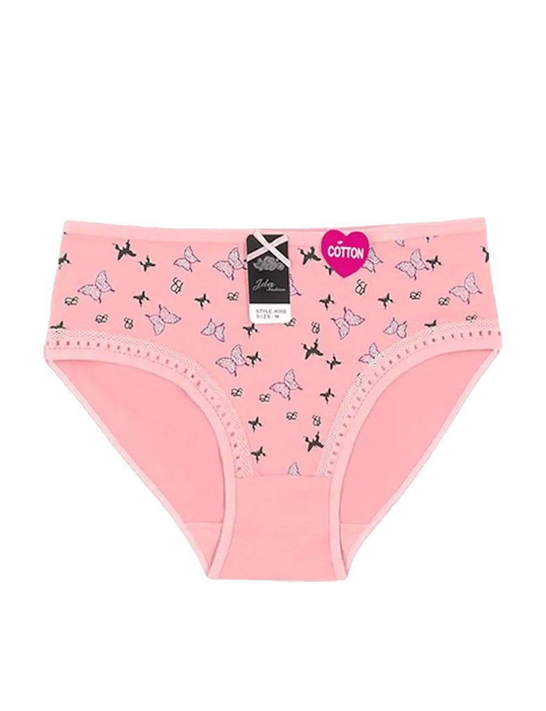 12 Pack OF Women’s Peach Butterfly Pattern Cotton Blend Elastic Waist Briefs