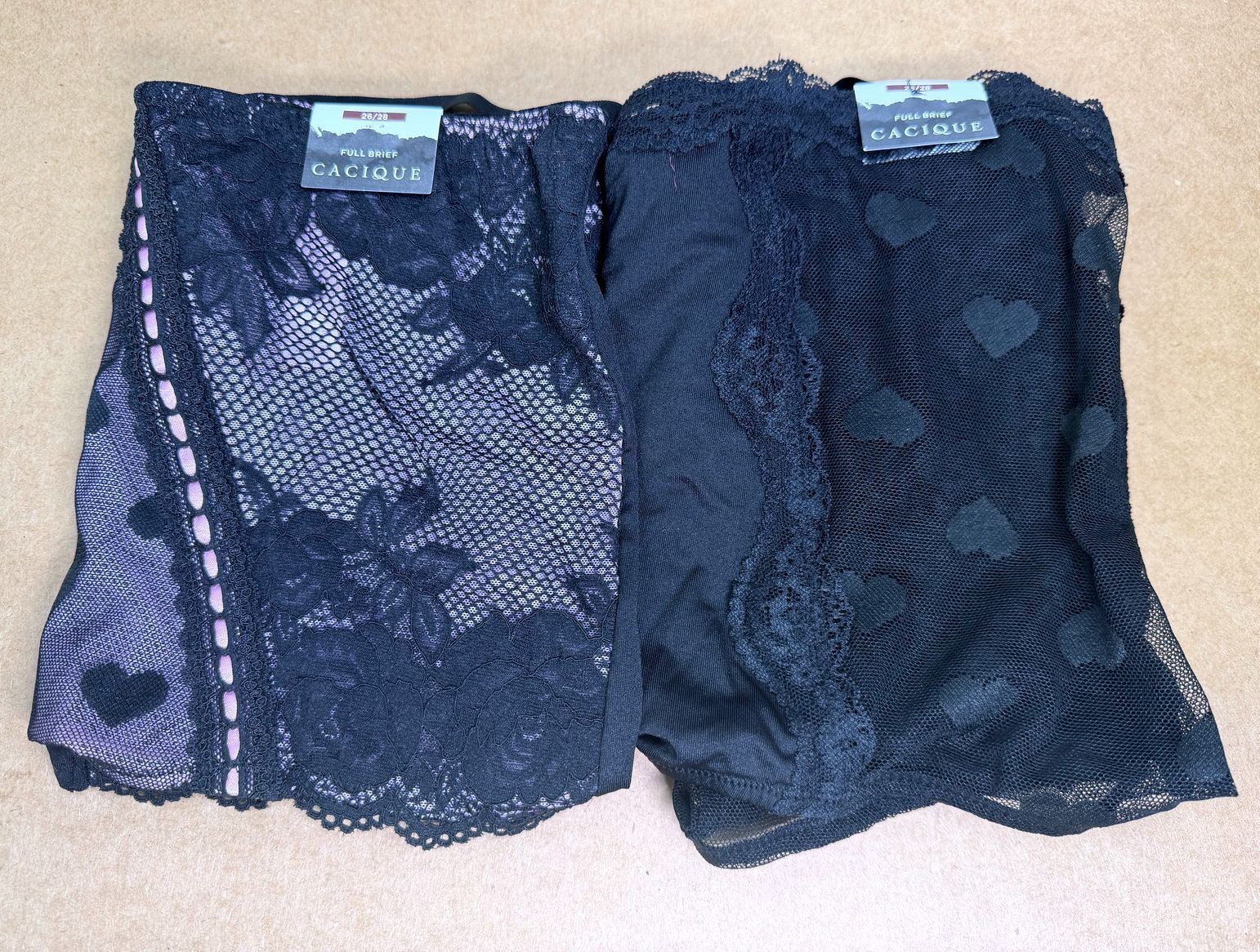 2 X NEW Lane Bryant Cacique Brief Hearts Mesh Lace Panties Black Size 26/28 Plus