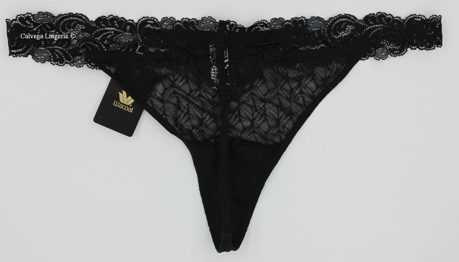 NWT Wacoal 842295 “Vivid Encounter” Low Rise Lace String Thong, Black (BK), XL