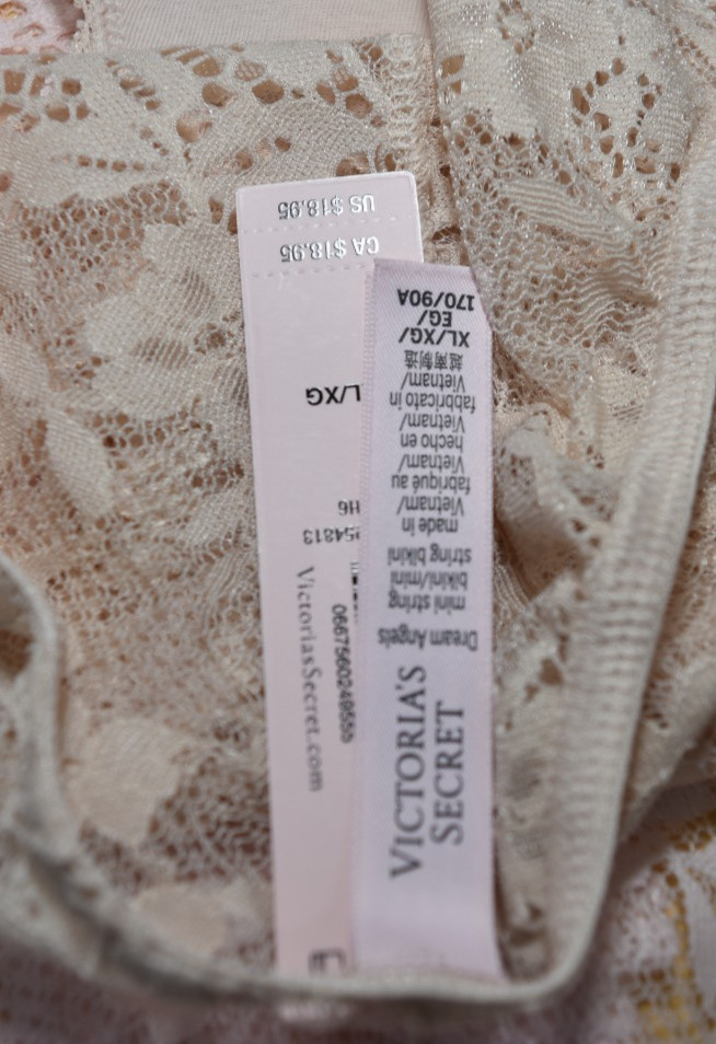 3 Victoria’s Secret Pink Gray Cream Dream Angels Mini String Bikini Panty XL Lot