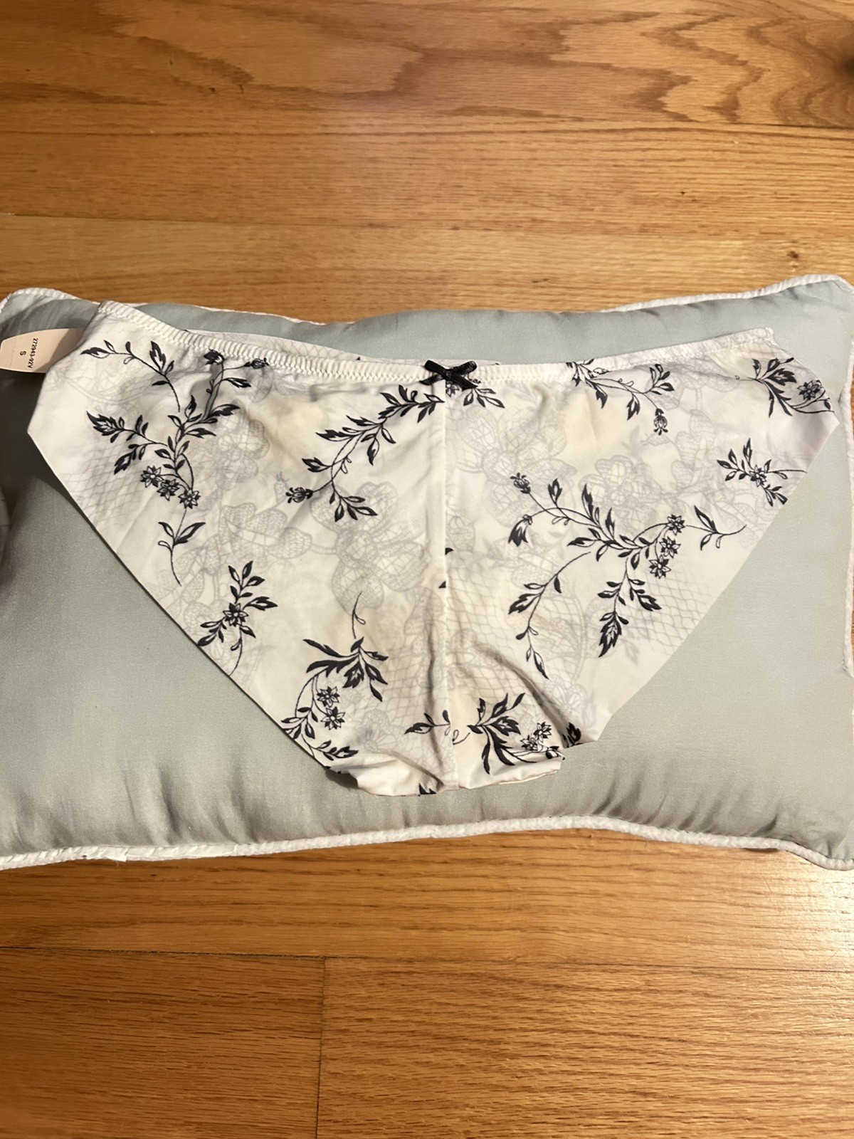 victoria secret white with navy floral pattern, small rhinestones in front small