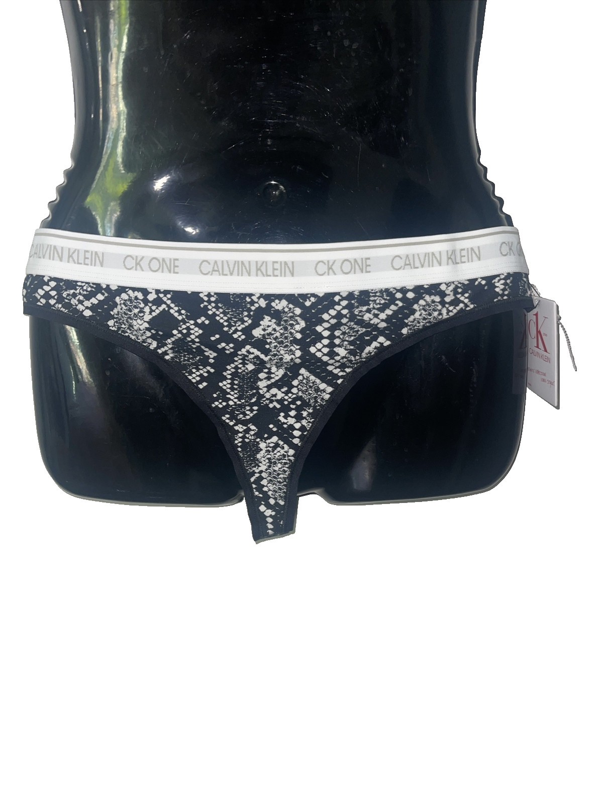 NWT Calvin Klein Thong Panty Snake Reptile Sissy Womens Large Black Sexy Goth
