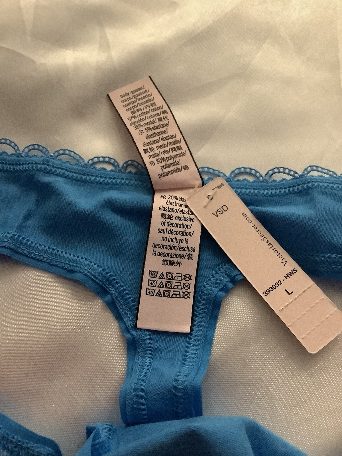 Victoria’s Secret PINK Women’s Thong Panties Blue Turquoise Lace 1pk Large