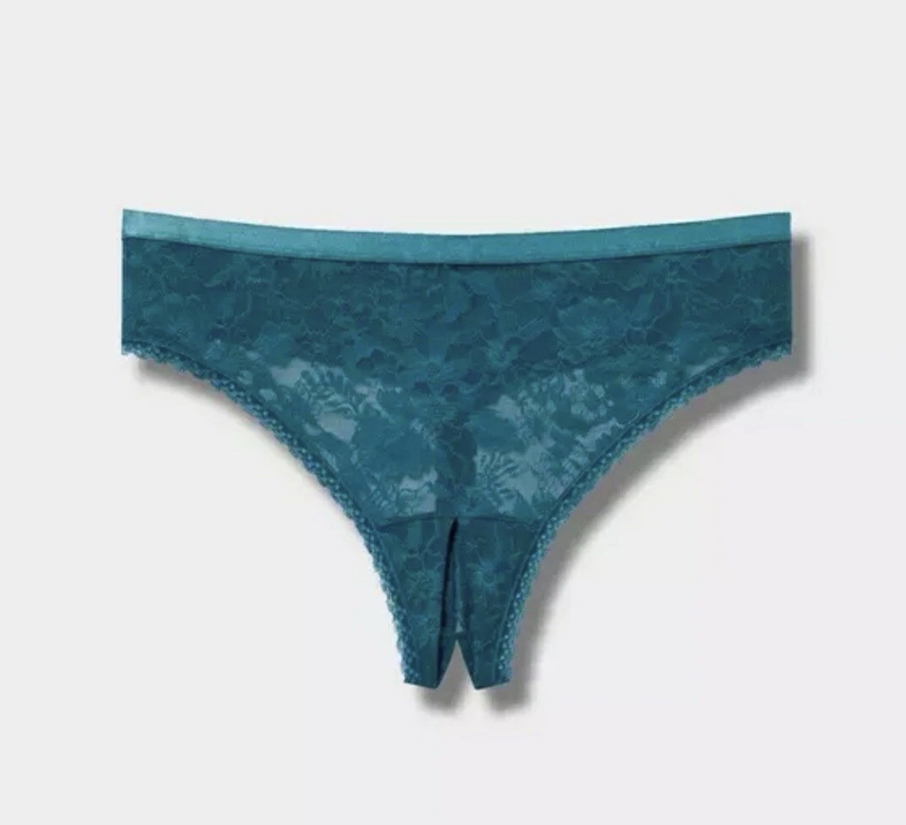 Torrid Aria Lace Thong Panty Open Gusset Turquoise Blue Size 3X