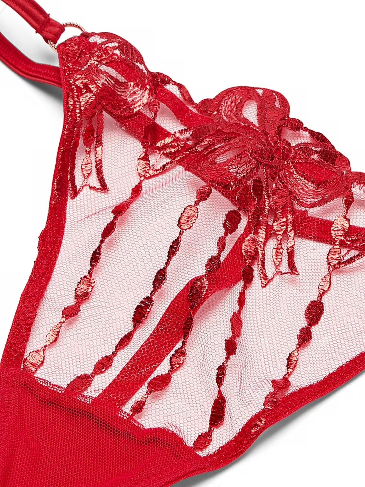 Victoria’s Secret Dream Angels Bow Embroidery Mesh V-String Panty Color Red NWT