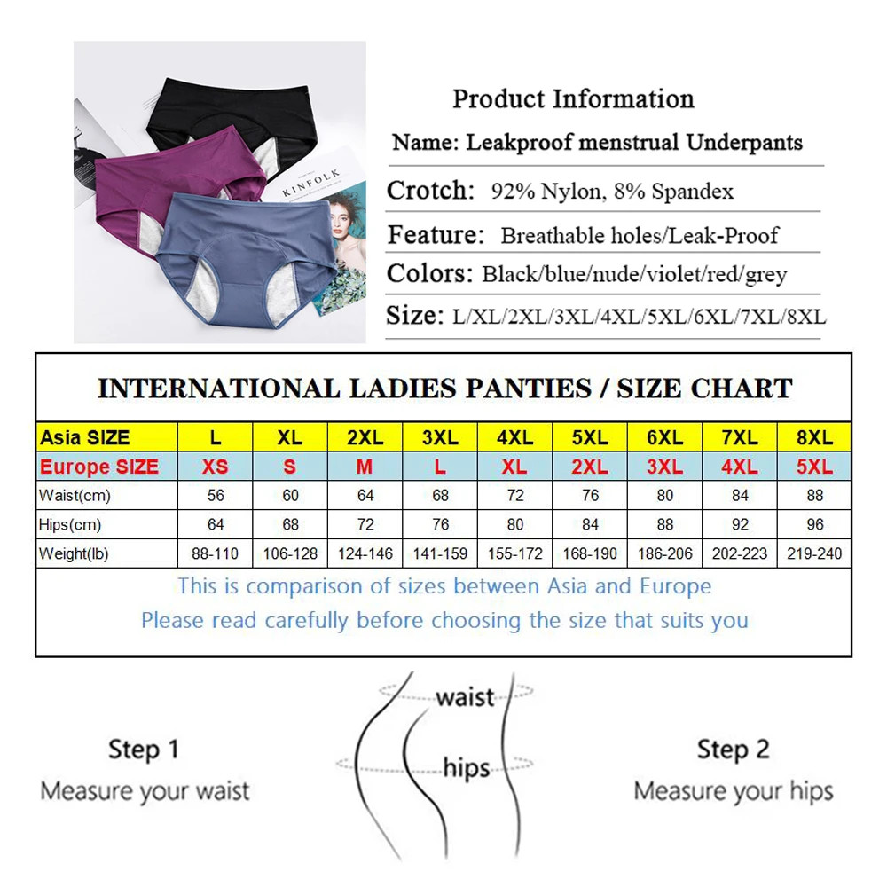 5pc Leak Proof Menstrual Panties Period Underwear Waterproof Briefs Women Set