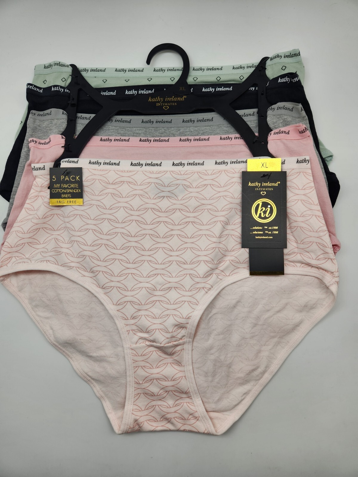 KATHY IRELAND 5Pk Womens S XL Cotton Tagfree Brief Panties Green Black Gray Pink