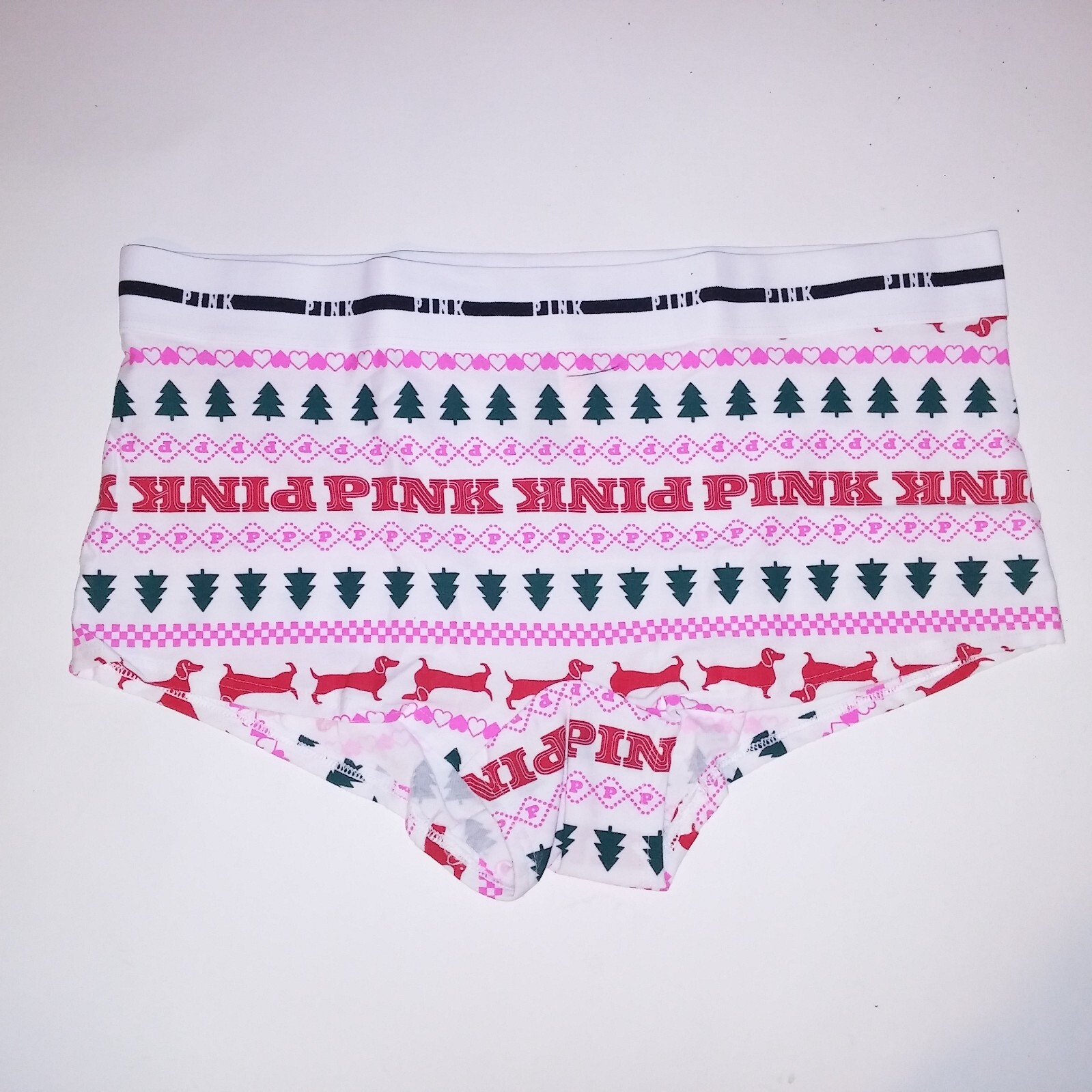 Victoria Secret PINK Panty Boyshort Shortie White Red Green Christmas Fair Isle