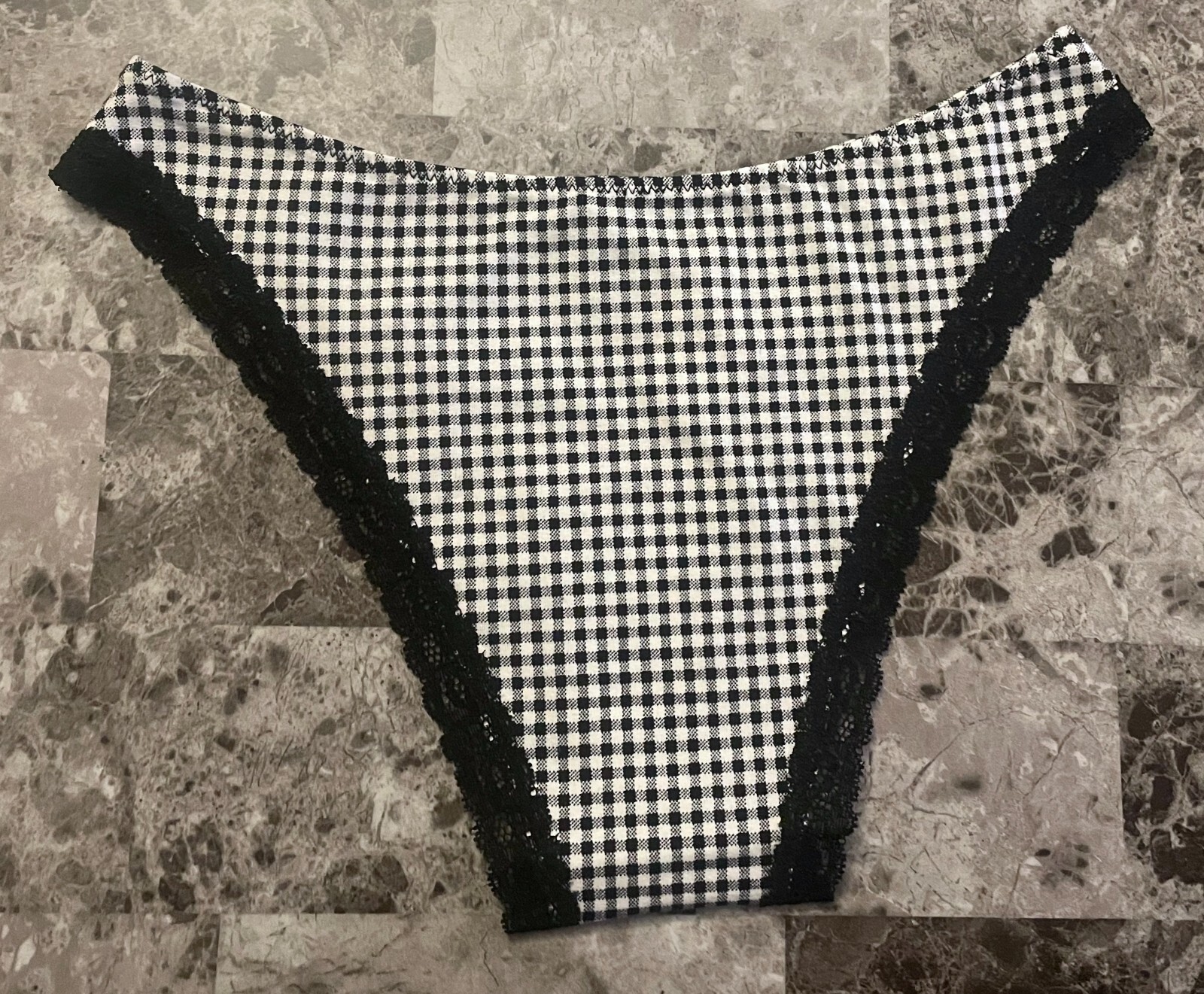 NWT AEROPOSTALE AERO BLACK WHITE GINGHAM COTTON BLEND HIGH CUT CHEEKY PANTIES