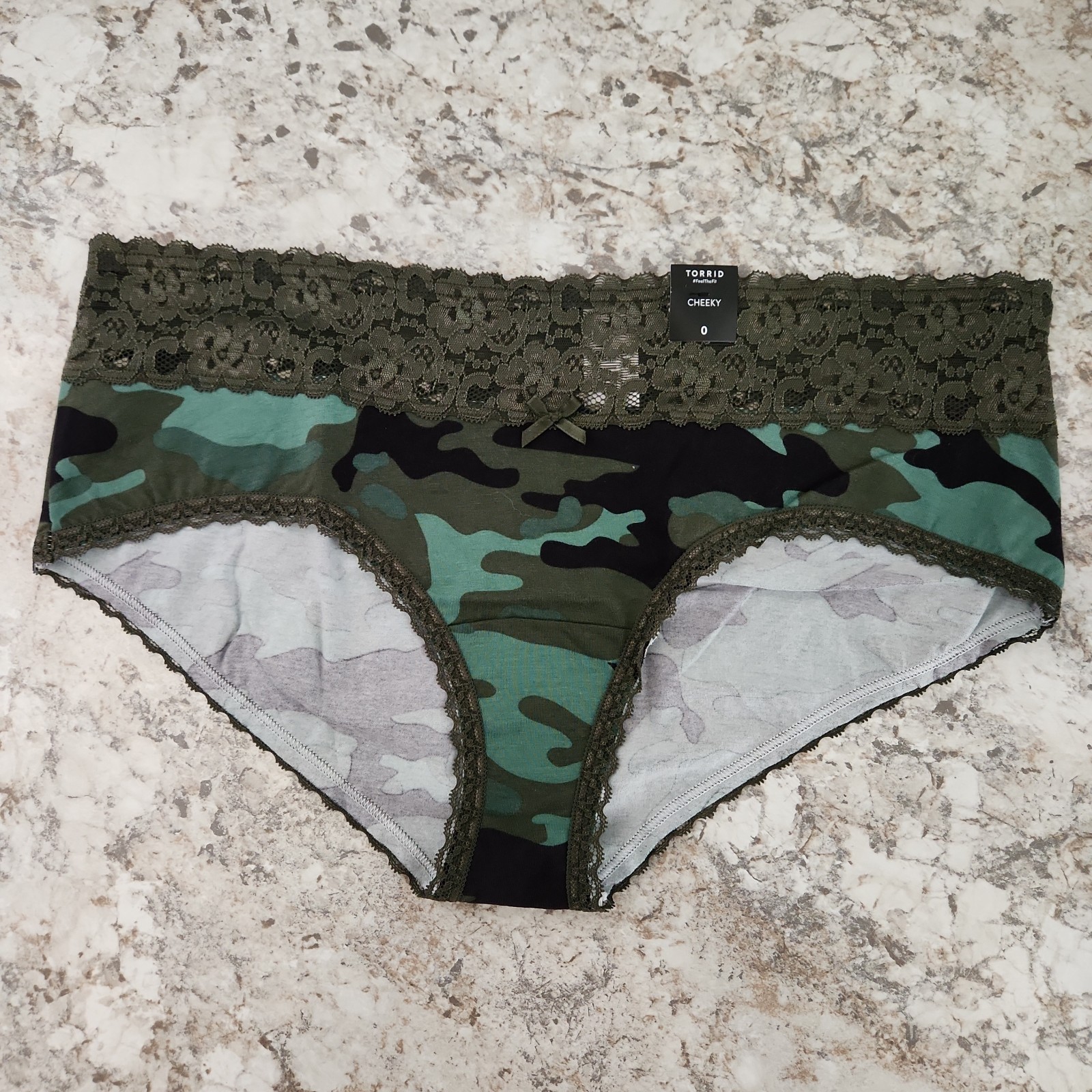 Torrid Camo Lace Trim Cheeky Panty 0 Large 12 Plus Size Green Black